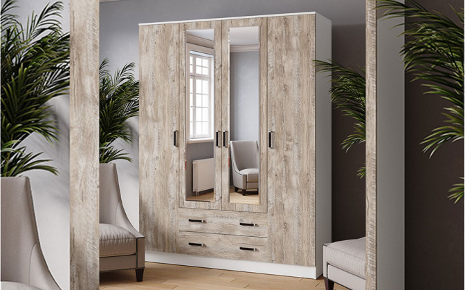 Шкаф комбинированный 4х дверный "Лагуна-016" с зеркалом